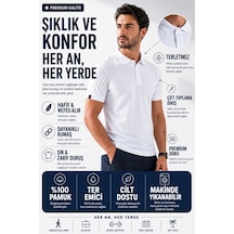 Luxıc Core Erkek Polo Yaka Beyaz Tişört Likralı Pike Kumaş Terletmez Slim Fit Günlük Şık Tasarım