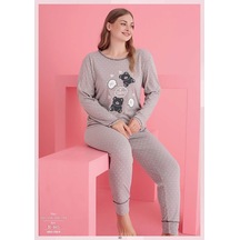 Büyük Beden Pamuklu Hi Bear Ayıcık Desenli Pijama Takımı Gri