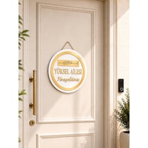 Besmele Tablo Kişiye Özel Gold Pleksi Ahşap Kapı Süsü Dış Kapı İsimliği Dekoratif Kapı Tabelası Beyaz