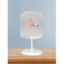Mekta Home Bebek Ve Çocuk Odası Aya Sarılan Unicorn Desenli Gri Abajur