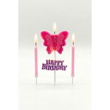 Pembe Kelebek Figürlü Happy Birthday Mum Set