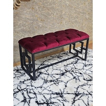 Zafir Siyah Boyalı İçi Kareli Diktörtgen 100 Cm X 40 Cm Oturak Puf - Bench - Makyaj Oturağı - Oturak Bordo