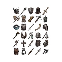 30 Adet Gotik Şövalye Zırhı Sticker Seti - Laptop, Defter, Kılıf Çok Renkli