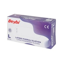 Beybi Pudralı Lateks Eldiven Beyaz L 100'lü