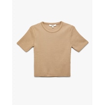 Koton Regular Fit Kısa Kollu Bisiklet Yaka Triko Kazak Deve Tüyü 6wak90269ht Taba