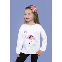 Toontoy Kids Toontoy Kız Çocuk Flamingo Baskılı Tişört Ekru