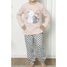 Kız Çocuk Uzun Kollu Pijama Takımı Pamuklu Likralı Somon 85392 R20