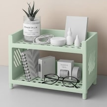 Çok Amaçlı 2 Katlı Organizer Raf Açık Yeşil Plastik Düzenleyici Stand Banyo, Mutfak, Masaüstü Ve Ofis İçin 25 X 18 Cm Acı Kahverengi