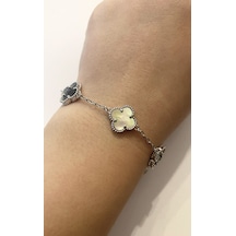 Kadın Antrasit Renk Yonca Model Çelik Bileklik Silver