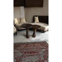 Wood Ahşap 2'li Set Boğumlu Mantar Yan Sehpa Modern Fiskos / Cevi