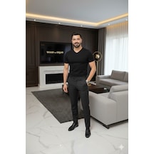 Lüx Wood Lüx Erşah 6'lı Ekonomik Paket V Yaka %95 Pamuk %5 Likra Full Esnek Penye Siyah