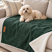 Çift Taraflı, Katlanabilir, Taşıma Kılıflı, Yıkanabilir Kedi Ve Köpek Battaniyesi, Matı Yeşil-ekru, Large