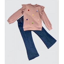 Veraura Lifestyle 4-5-6 Yaş Kot Pantolonlu Flamingo Desenli Penye Sweat Uzun Kollu 2li Kız Çocuk Takımı Gül Kurusu GÜL KURUSU