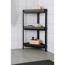 Ahir Ticaret Üçgen Raf Ünitesi 3 Katlı Siyah Köşe Banyo Rafı Siyah