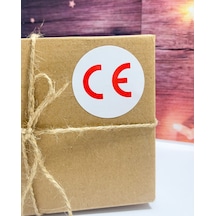 Ce Kırmızı Yazılı Yuvarlak Yapışkanlı Etiket 5x5 Cm 100 Adet