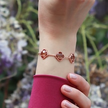 3 İkonik Alhambra Yonca Zultanit Taşlı Rose Gold Kaplama Asansörlü Bileklik Gümüş