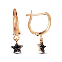Siyah Taşlı Gümüş Yıldız Küpe Rose Gold