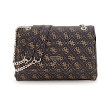 Guess Kadın Kapitone Monogram Desenli Omuz Çantası - Kahverengi Kahverengi