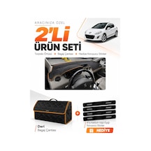 Peugeot 308 2008-2014 Uyumlu Torpido Örtüsü + Deri Bagaj Çantası + Sticker Seti - Siyah Kahverengi
