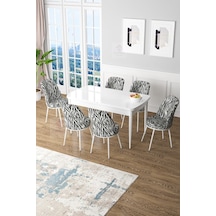 Masa Beyaz 6 Sandalye Zebra Desen