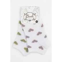 Cocole Socks Kız Bebek Patik Çorabı 2 Li Set Pamuklu Beyaz Zemin Üzeri Yeşil & Mürdüm Kalp Desenli Çok Renkli