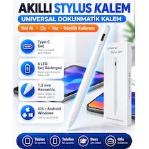 Universal Stylus Kalem Dokunmatik Tablet Telefon Kalemi İos Android Windows Uyumlu Type-c Şarjlı Pil Göstergeli İnce Uçlu Çizim Yazı Kalemi