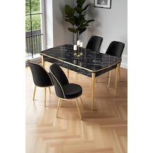 Canisa Nira Serisi 70x114 Mdf Siyah Mermer Desen Mutfak Masa Takımı 4 Siyah Sandalye Gold Detay Siyah Mermer Desen Siyah Sandalye Ayaklar Gold