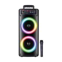 Karaoke Bluetooth Hoparlör 8''x2 Mikrofonlu Led Işıklı Taşınabilir Parti Hoparlörü