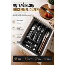 6 Bölmeli Çekmece İçi Kaşıklık, Plastik Çatal Bıçak Organizeri, Mutfak Düzenleyici Gri S-11003 Diğer