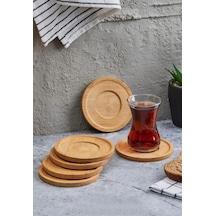Mis Kitchen 6 Adet Bambu Çay Bardak Tabağı- Altlık Yuvarlak Model Kahverengi