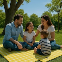 Pinterest Piknik Örtüsü 160x150 Cm Su Geçirmez Çift Katlı Kamp Ve Plaj Örtüsü Sarı Çok Renkli