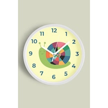 Sevimli Salyangoz Çocuk Odası Duvar Saati - 30cm - Önü Camlı Beyaz Kasa - Sessiz Mekanizma Beyaz