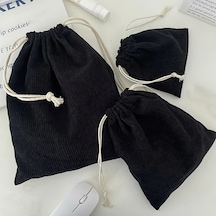 Elmpaly Siyah 3 Adet Kadife Drawstring Saklama Çantası Seyahat Kozmetik Düzenleyici Siyah
