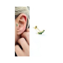 Yeşil Zirkon Taşlı Yay 925ayar Gümüş Üzerine Altın Kaplama Tragus Kıkırdak Piercing Altın