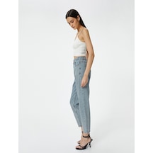 Koton Beli Lastikli Mom Fit Jean Rahat Kesim Pamuklu Cepli - Mom Jeans Açık İndigo 4sal40190md 4SAL40190MDLGT Açık İndigo