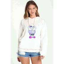 Undertale Mozaik Baskılı Beyaz Kadın Kapşonlu Sweatshirt