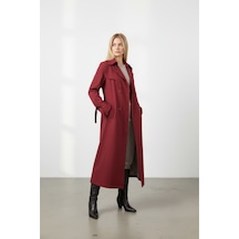 Durivya Omuz Detaylı Oversize Trençkot Bordo
