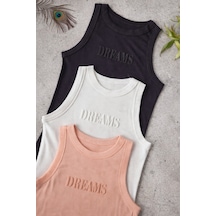 Demirsa Boutique Halter Yaka 3'lü Siyah, Pudra Ve Beyaz Renk Modal Kaşkorse Kadın Atlet Beyaz