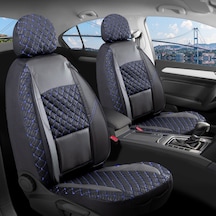 Kia Opirus Deri Detaylı Oto Koltuk Kılıfı Ön Arka Set Alpine Siyah Mavi Şhn