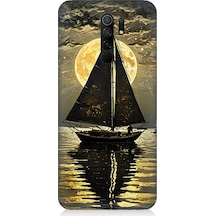 Xiaomi Redmi 9 Uyumlu Altın Ayda Yelkenli Desenli Silikon Kılıf Çok Renkli