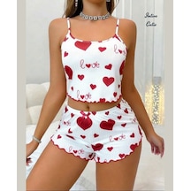 Intive Cutie Love Yazılı Kalp Desenli İnce Askılı Bralet Şort Takım/pijama Takımı Beyaz