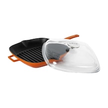 Lava Döküm Kare Izgara Tava Cam Kapaklı Döküm Demir Yekpare Saplı Ölçü 26 x 26 cm 001