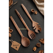 Doğal Ceviz Ağacı Ahşap Tahta Kaşık Seti Ağaç Kaşık 3 Lü Set 07 Ahşap