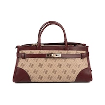 Silver Polo Sp1260 Kadın El Çantası Monogram Koyu Bej-bordo