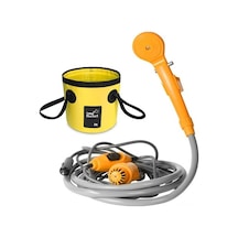 Kamp Duşu 12v Elektrikli Dış Mekan Duşu Katlanabilir Kova Seti Seyahat Araba Yıkama Kamp Yürüyüşü Bitki Sulama Sarı Sarı