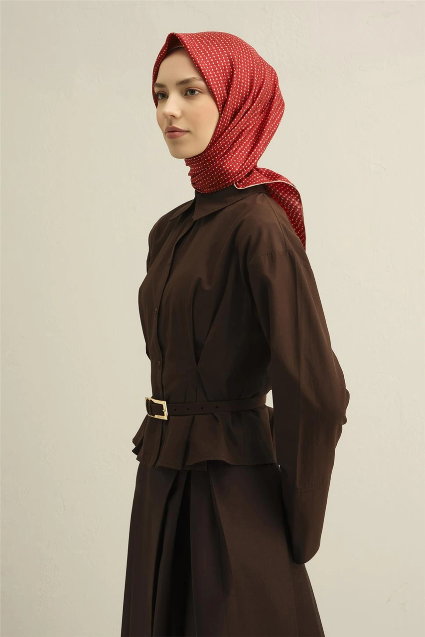 Armine Çiçek Desenli Saf İpek Twill Eşarp 9307d 36 Kırmızı