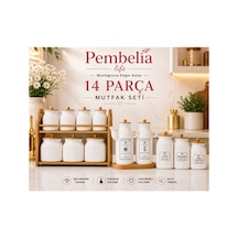 Porselen Baharatlık Ve Yağlık Seti Bambu Standlı 14 Parça Mutfak Seti Standlı Yağdanlık Set 3 Lü Kavanoz Set Standlı Baharatlık Set Çeyizlik Takım Diğer