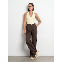 Dilvin 72319 Pileli Dökümlü Kumaş Pantolon-kahve