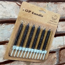 Black Gold Bırthday Candle Vıp Parlak Metalik Simli Siyah Gold Pasta Mumu 12 Adet Doğum Günü Mumu