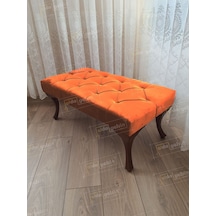 Kapitoneli Ayak Ucu Kapı Önü Antre Bench Puf Ceviz Ayak 90 45 Turuncu